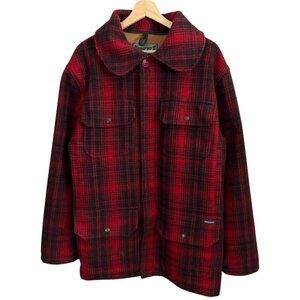 Woolrich Mens Red Wool Plaid Mackinaw Hunting Coat Large Chore Barn Rugged